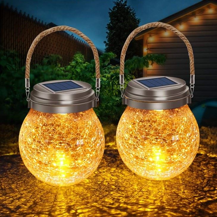 Crackle Gwydr LED Ball Garden Goleuadau Llusernau Solar Powered